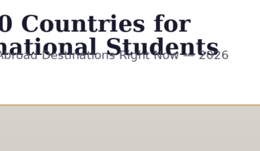 Featured hero image for Lexica Routes and GrabbedDeals titled Top 10 Countries for International Students, with a subtitle Best Study Abroad Destinations Right Now June 2026, featuring a minimalist layout with tan and white geometric circles and professional branding on a clean beige background.