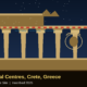 Featured hero infographic for Lexica Routes titled Minoan Palace of Knossos, Crete: Europe's Oldest City joins UNESCO in 2025. The layout presents a minimalist flat-design vector illustration of the iconic North Entrance of the Knossos palace ruins with its signature red columns, a vibrant charging bull fresco mural, and a stone-paved courtyard against a soft terracotta and cream gradient background under a prominent UNESCO World Heritage Site 2025 inscription banner, with a GrabbedDeals brand tag in the bottom right corner.