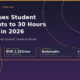 Featured hero infographic for Lexica Routes titled Spain Raises Student Work Rights to 30 Hours Per Week in 2026: What every international student needs to know. The layout presents four border-lined data blocks on a deep purple background with thin orange geometric line circles, displaying 30 hours per week new work limit, 1,221 euros per month Spain SMI 2026, automatic right for university students, and a plus 12 months post-study visa.