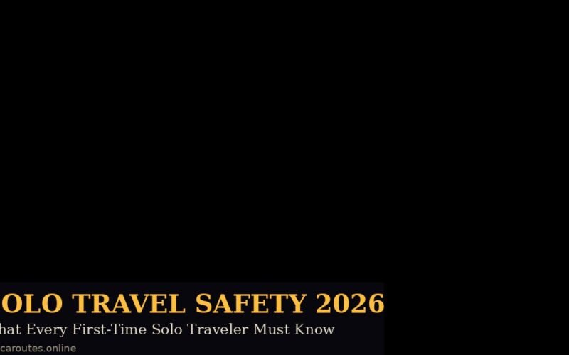 A featured promotional banner titled SOLO TRAVEL SAFETY 2026: What Every First-Time Solo Traveler Must Know on lexicaroutes.online and GrabbedDeals.com, displaying a minimal, elegant black background with clean gold and white typography.